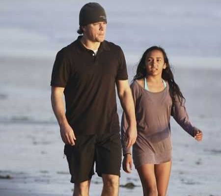 Alexia Barroso with her step-father, Matt Damon